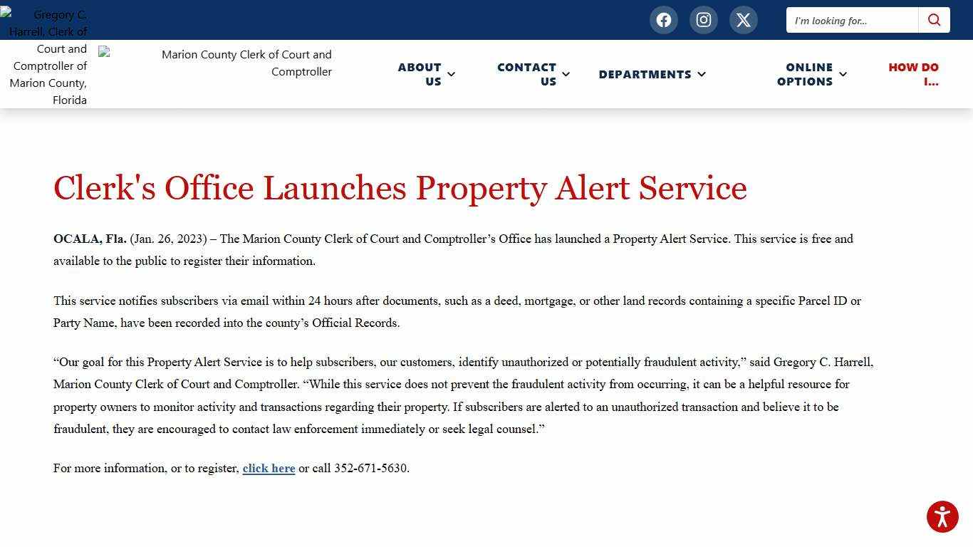 Clerk's Office Launches Property Alert Service Marion County Clerk of Court and Comptroller