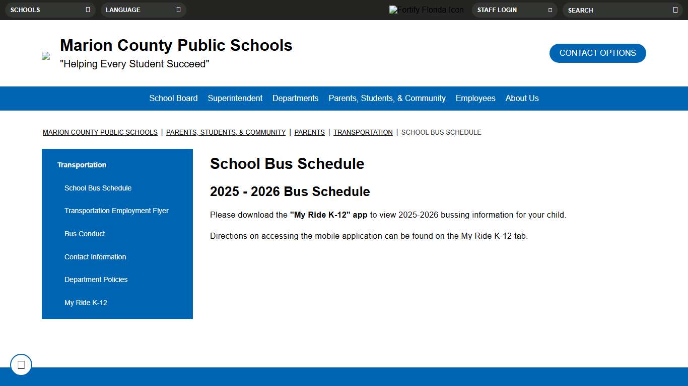 School Bus Schedule - Marion County Public Schools