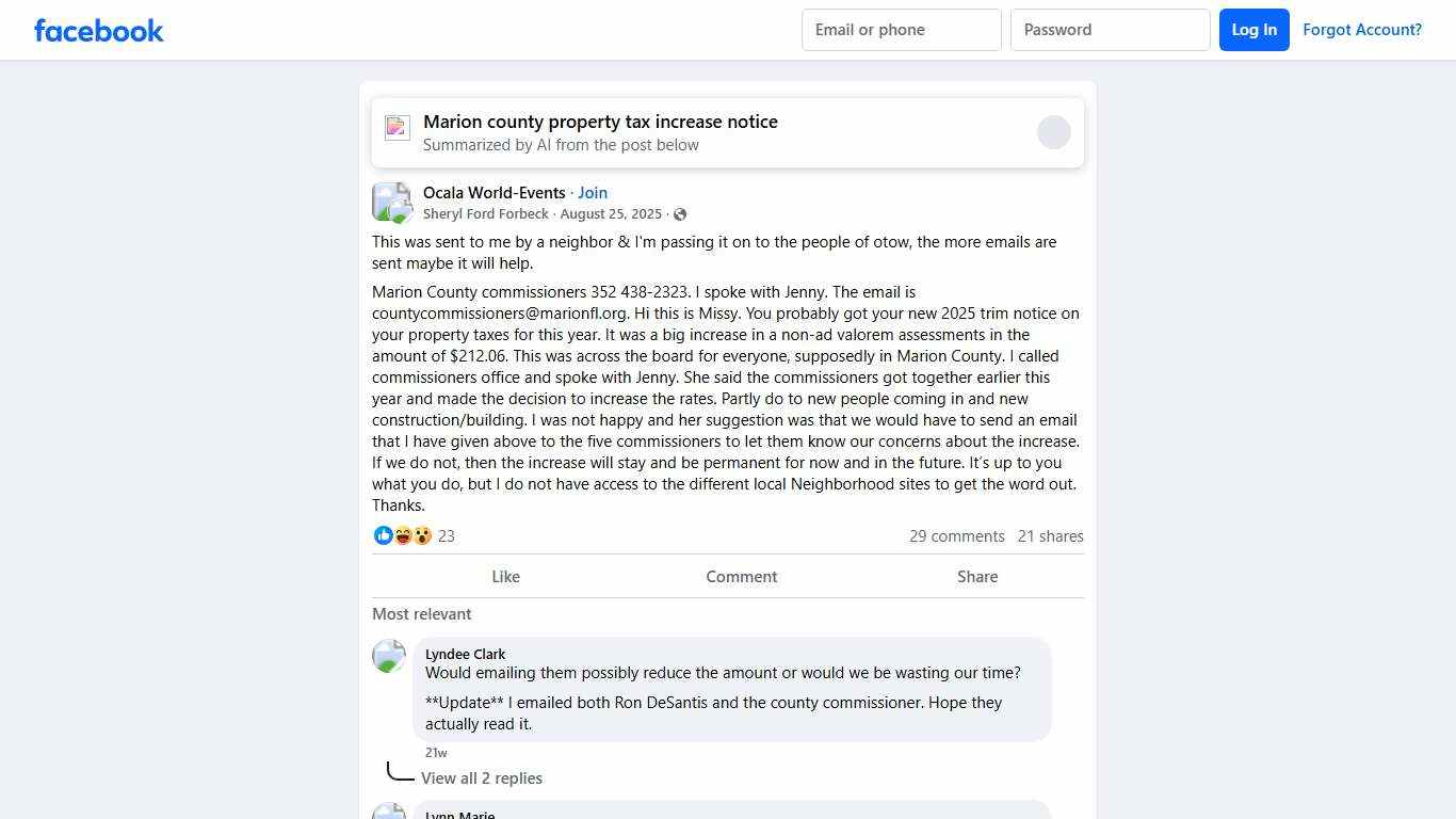 Ocala World-Events This was sent to me by a neighbor & I'm passing it on to the people of otow, the more emails are sent maybe it will help Facebook