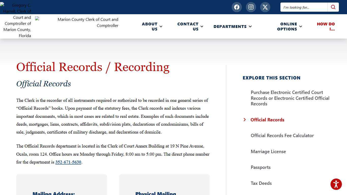 Official Records Marion County Clerk of Court and Comptroller